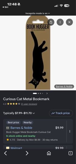 Black Cat Metal Bookmark (book hugger)