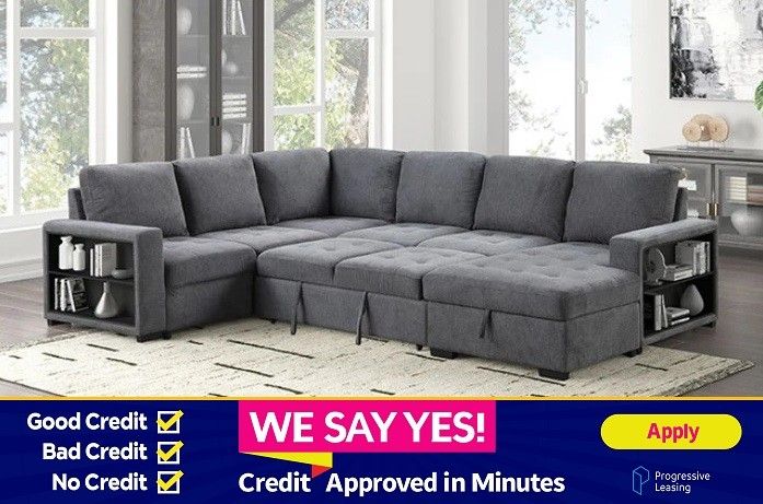 FINANCE TODAY! - Dark Grey Storage Chaise Couch Sofa Bed Sectional With USB