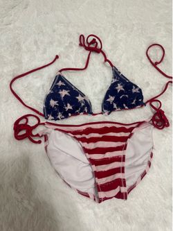 Small American flag patriotic 4 th July bikini swimsuit bathing suit outfit Star scrunch bottom y2k