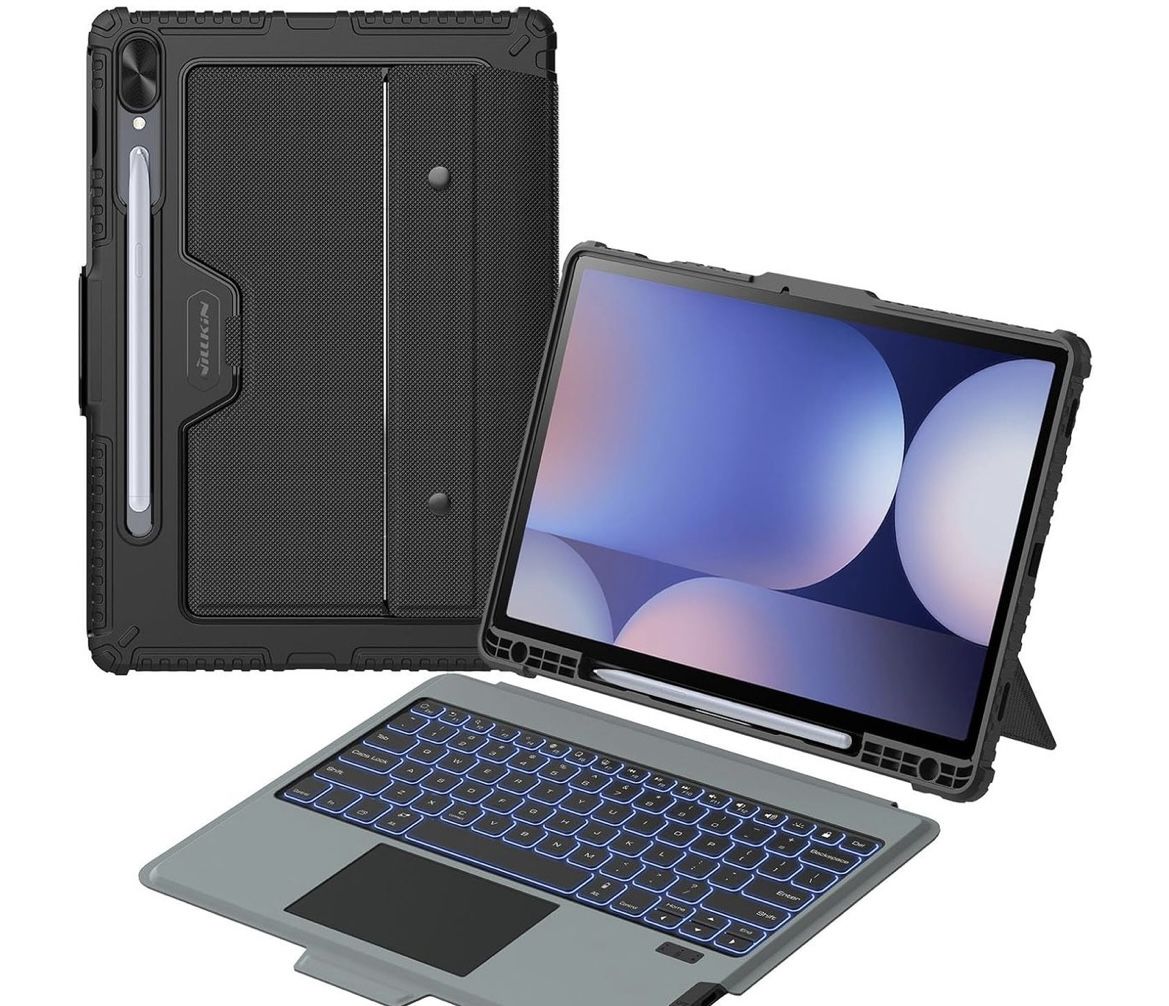 Nillkin for Samsung Galaxy Tab S10 Plus/S9 Plus 12.4" Case with Detachable Keyboard, 7-Color Backlit, Trackpad, S Pen Holder, Rugged Keyboard Case wit
