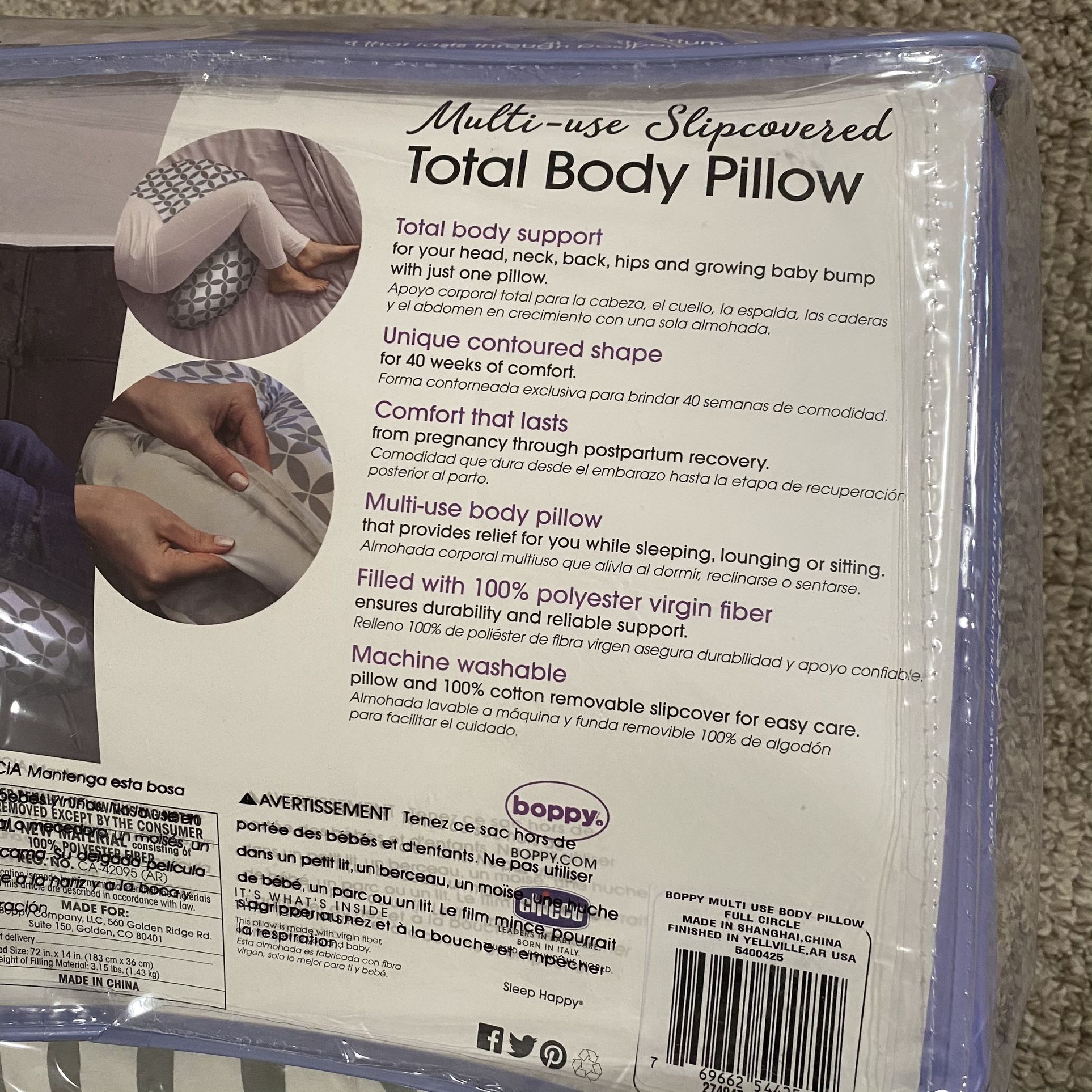 Boppy Multi-Use Slipcovered Total Body Pillow, Ring Toss Gray