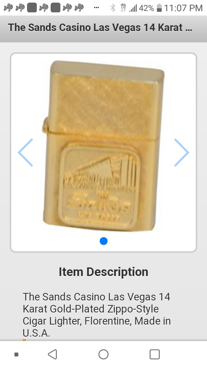 The Sands. Zippo style lighter 14 kt heavy gold plated