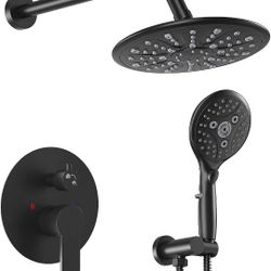 Suncleanse Black Shower Faucet Sets - 8.5" Rain Shower Head Combo with 7-Setting handheld Spray Complete Shower System 