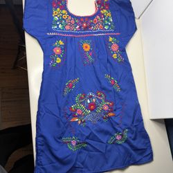Multicolor Floral Embroidered‎ Mexican Pueblo Girls Dress 