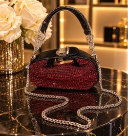 Red Crystal Mini Handbag with Chain Strap