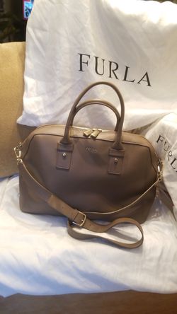 Furla Taupe Saffiano Leather Satchel Style Hand Bag