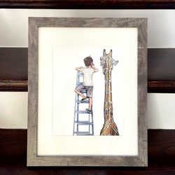 Pop Surrealism Vintage Framed Art Print Giraffe & Monkey By McKenzie Fisk Child