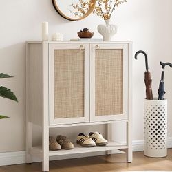 Rattan Shoe Cabinet with Storage - 5 Tier Farmhouse Boho Shoe Organizer Storage Cabinet with Shelves & Doors, Tall Shoe Rack Cabinet for Entryway, Liv