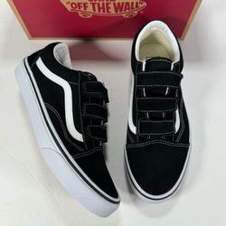 Vans Old Skool V Suede Canvas Black True White Sneakers Women 10 Men 8.5