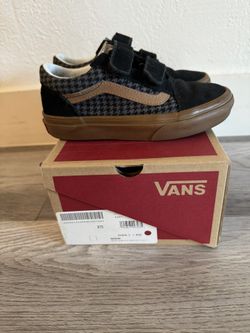 LIKE NEW - Vans Old Skool V Shoe Houndstooth Black/Gum - Little Kids Size 13