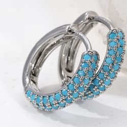 Exquisite Micro Pave 14K White Gold Plated Turquoise Cubic Zirconia Hoop Earrings