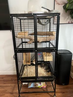 Chinchilla cage and accessories. Natural dried drift wood