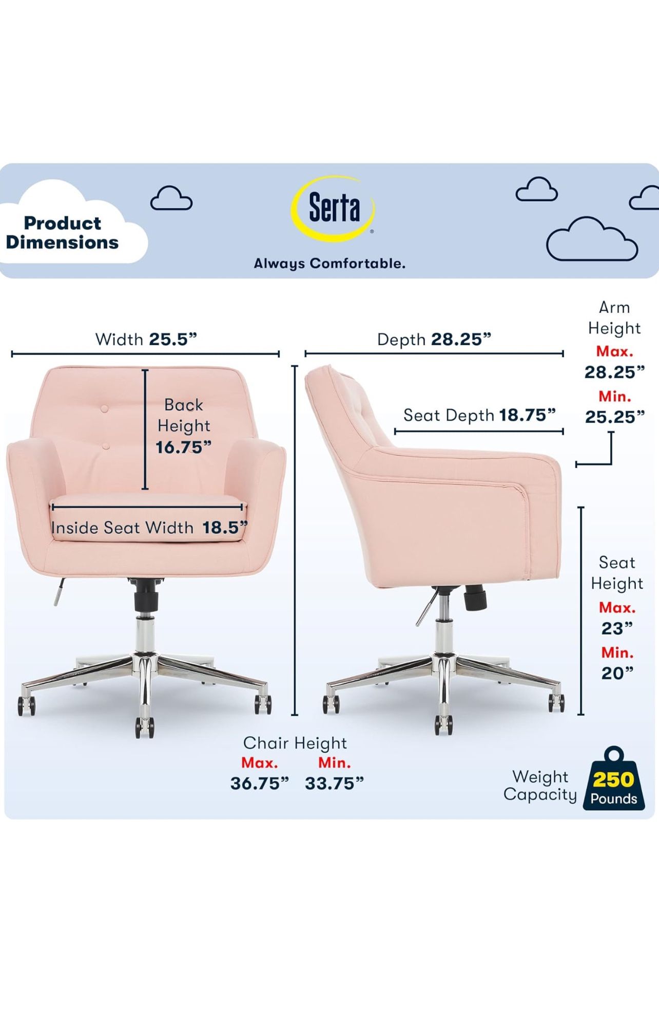 Serta Ashland Home Office Desk Chair with Button Tufted Mid Back