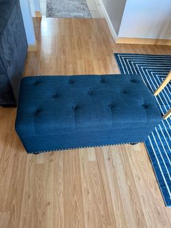 Navy Blue Tufted Ottoman with Nailhead Trim