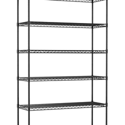 Black wire mesh shelving, 42x76x16 with locking rolling heavy duty casters/wheels.