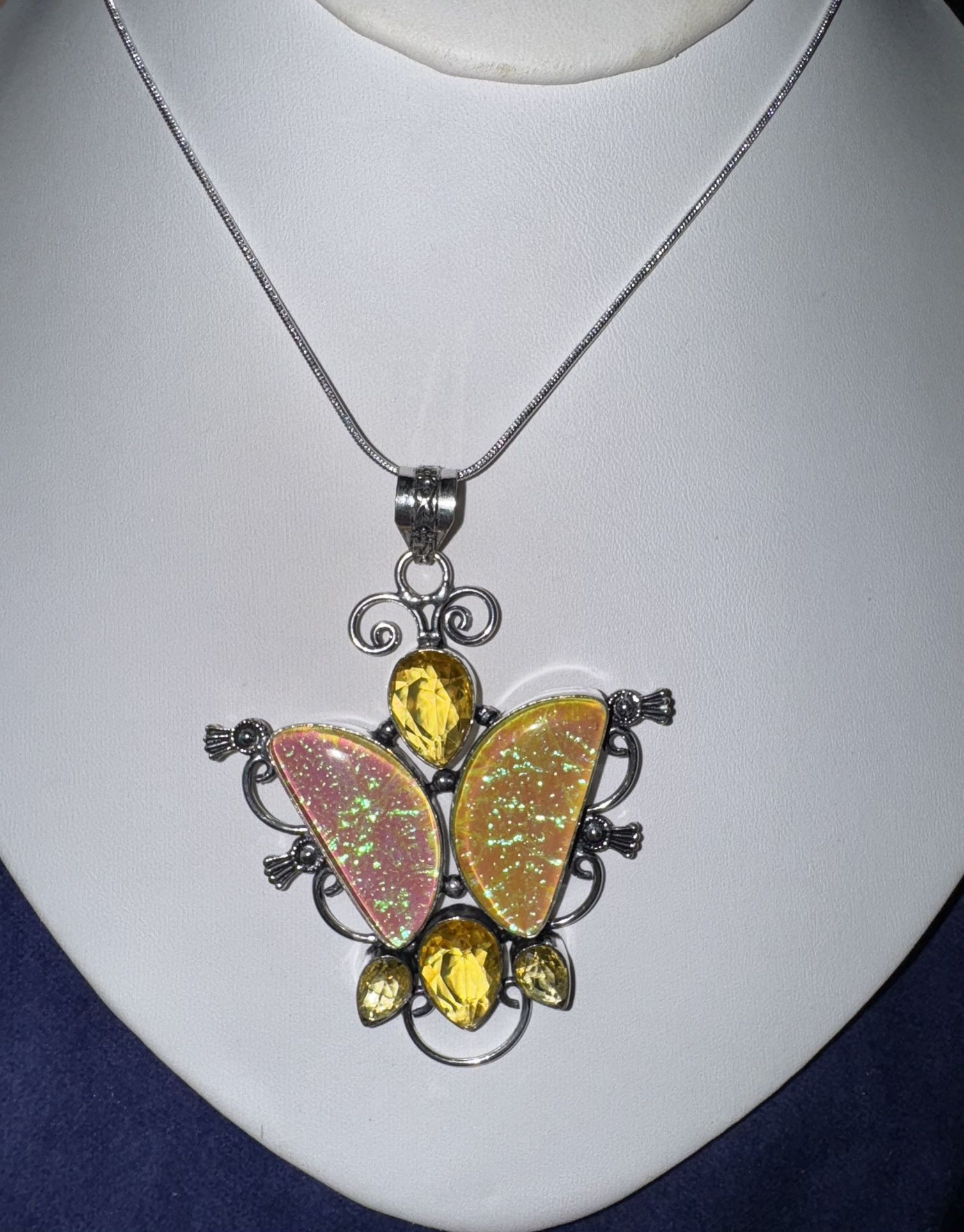 NEW Druzy Sterling Butterfly Pendant with Citrine Stones