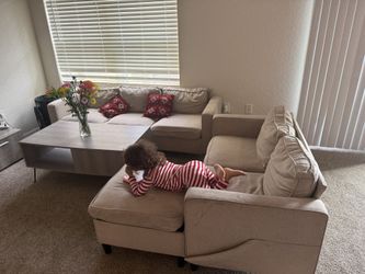 Beige Sofa With Coffe Table
