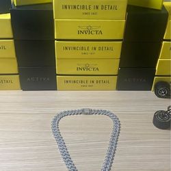 Invicta Elements Iced-Out Cuban Link Chain #80826 — 50cm, New