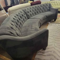 Grey Two Piece Curved Sectional 