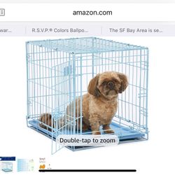 Blue Folding Metal Dog Crate w/ Divider Panel & Leak Proof Plastic Tray, Small Dog