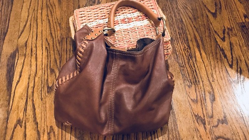 Lucky Brand Whipstitch Brown Leather Hobo Shoulder Bag