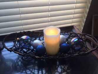 Woven Basket w/ Ornaments & Candle!