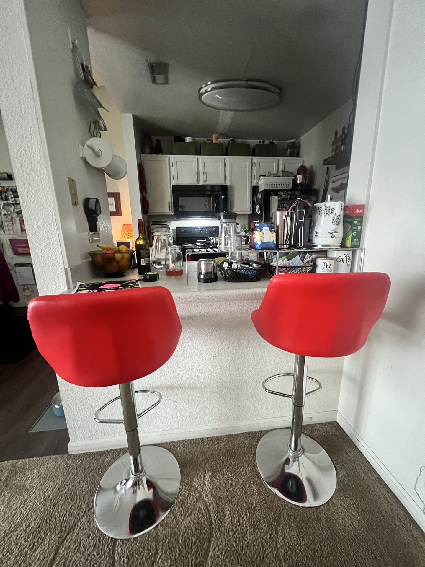 Pair of Red Barstools 