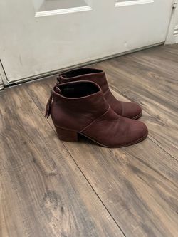 Burgundy Leather Ankle Boots with Tassel Zipper