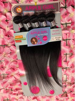 Apple Girl Brazilian Straight Hair - 5 Bundles + 4x4 Closure Pack 16"