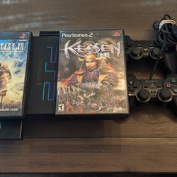 PlayStation 2 500GB Mcboot modded with 2 controllers, 1 wireless, cables and 2 games