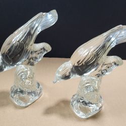 Vintage Clear Glass Bird Figurines,  a set of 2