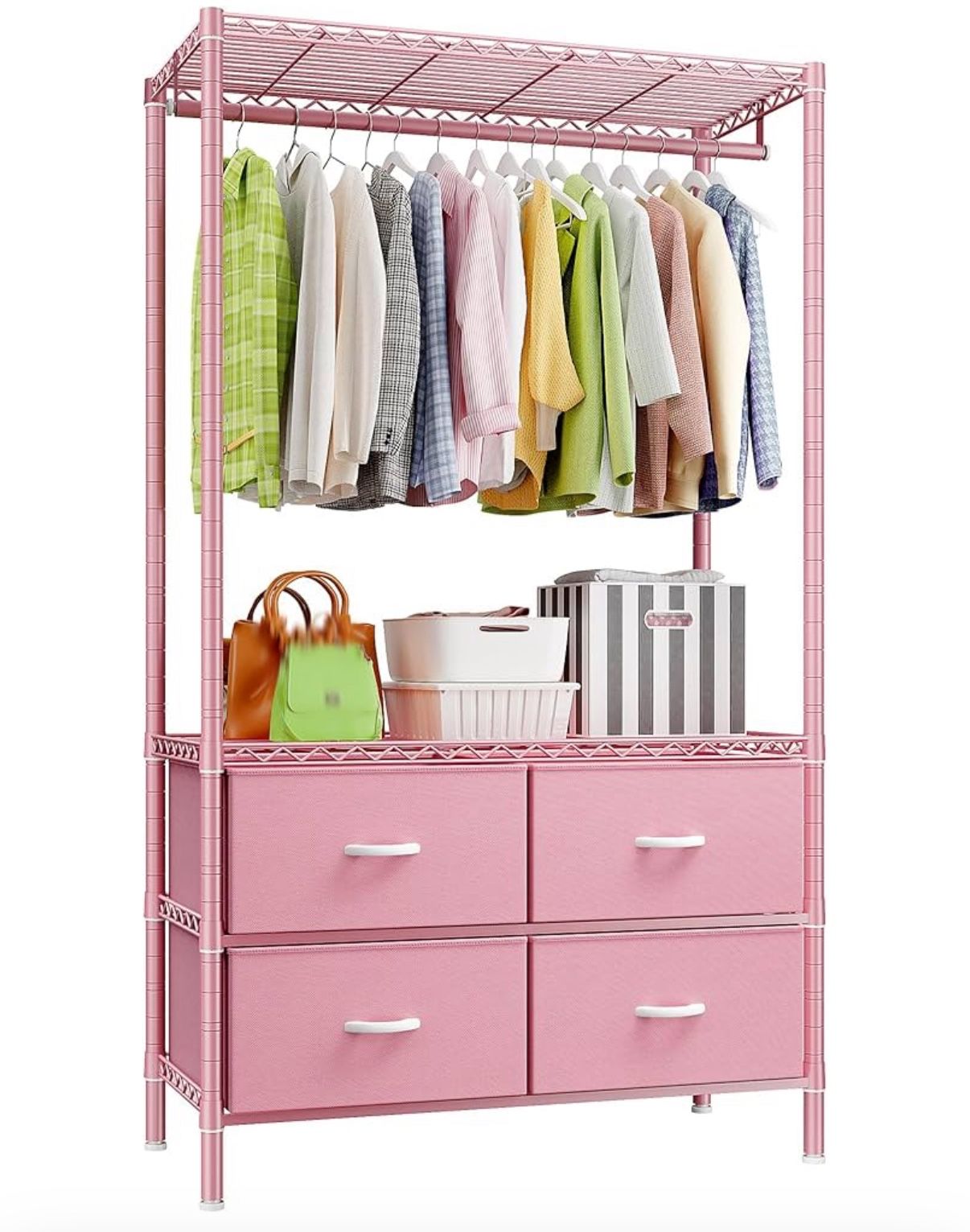 Clothing Rack with Shelves and 4 Drawers,Clothes Rack for Hanging Clothes,Portable,Metal, Sturdy,Pin