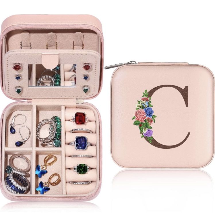 Travel Jewelry Case Jewelry Box Initial C (Size 3.9*3.9*2inch)