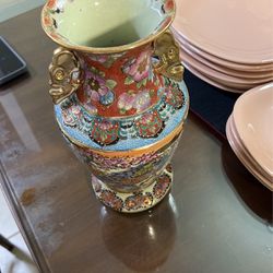 Beautiful Satsuma Vase 12” Antique 