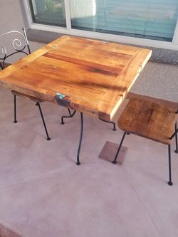 Mezquite table with turquoise inlays