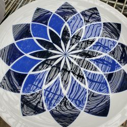 Centura By Corning, Atomic Blue Dahlia/Lotus Flower Serving Plate & Bowl
