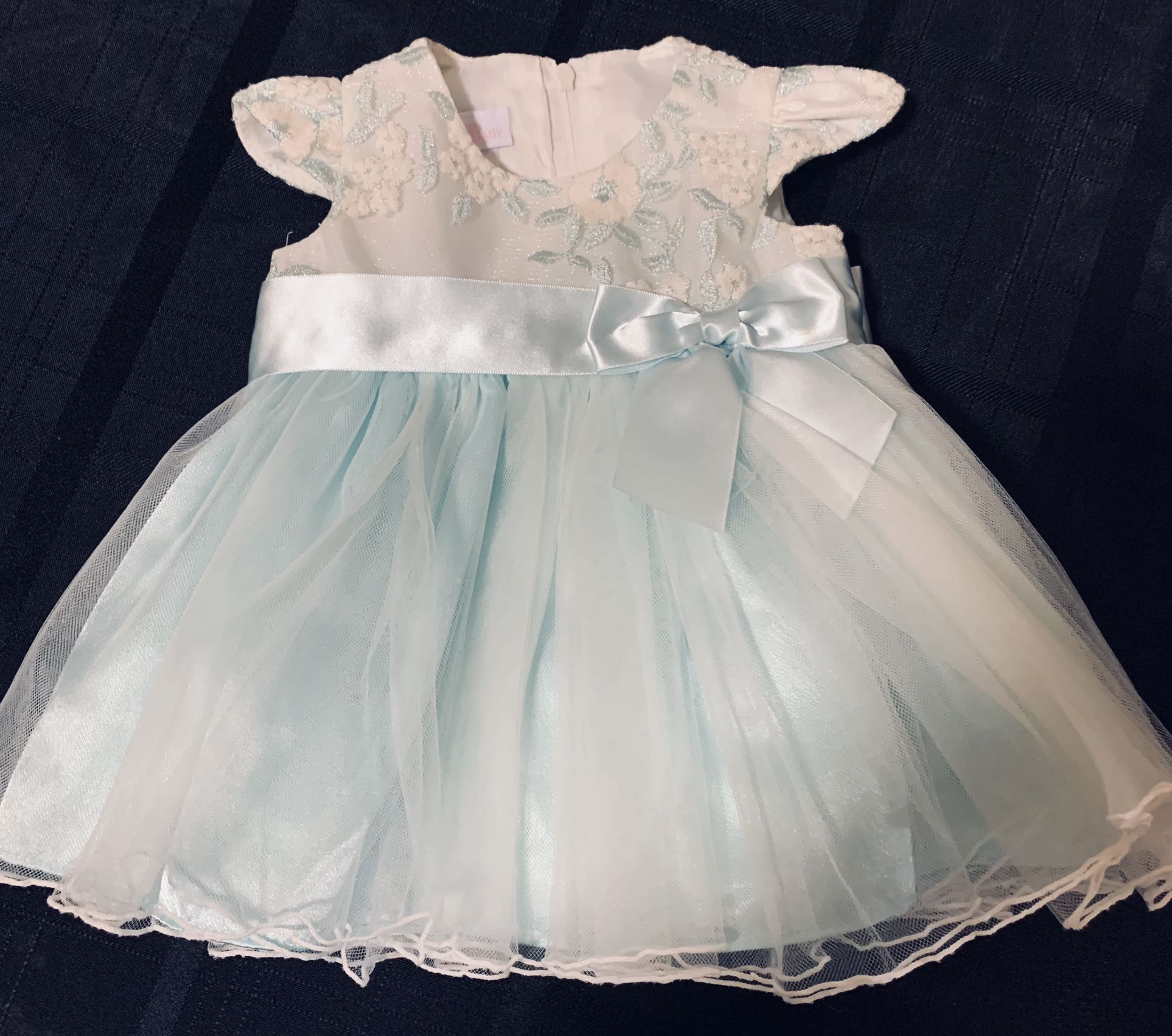 Beautiful Bonnie Baby infant girl 0/3 month pastel teal spring Easter dress 