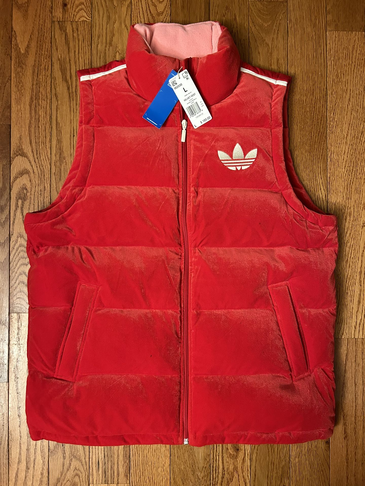 Adidas Velvet Puffer Red Vest Size Large NEW