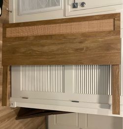 Queen Oak Wood with Natural Rattan Top Headboard