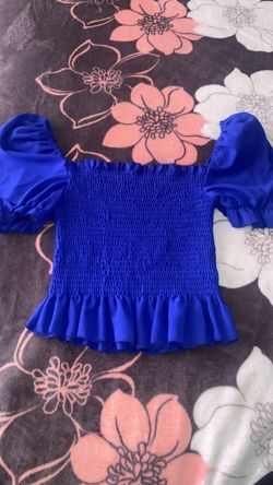 Royal Blue Smocked Puff Sleeve Crop Top