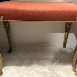 Antique Victorian Art Nouveau Vanity Bench with Upholstered Seat & Cast Iron Figural Winged Female Angel