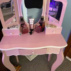 Pink Vanity Make Up Jewelry Dresser Vanity Table 