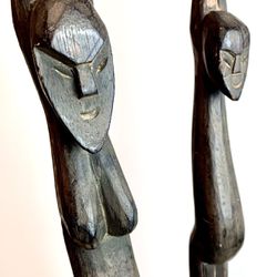 Set African Couple hand carved wood art H20xW3xD3.5 inch Lbs Set 0.95 African wood art, hand carved vintage sculptures African Couple ItemSet# 291+292