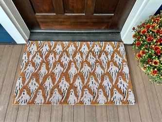 Pottery Barn Halloween LIGHT UP Ghost Doormat Rug Large Size 18 x 30"