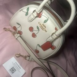 Coach sydney sachel with heart cherry print 