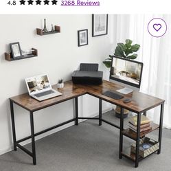Rustic Brown L Shape Desk With Metal Frame