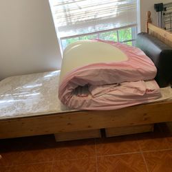 Twin Bed Wood Frame With 2 Drawers 