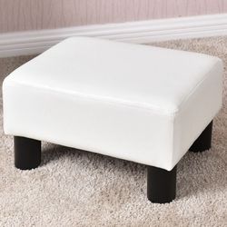 Small Pu Leather Rectangular Seat Ottoman Footstool-White

