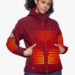 DEWBU Heated Jacket for Women with 12V Battery Pack Winter Outdoor Soft Shell Electric Heating Coat