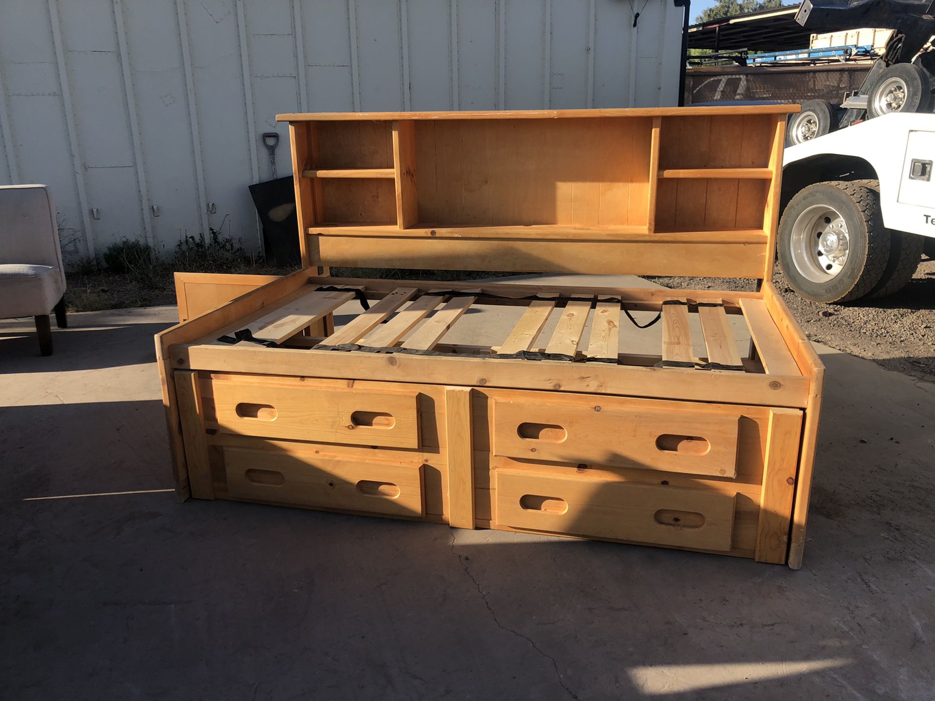 Twin size wood captain’s bed frame